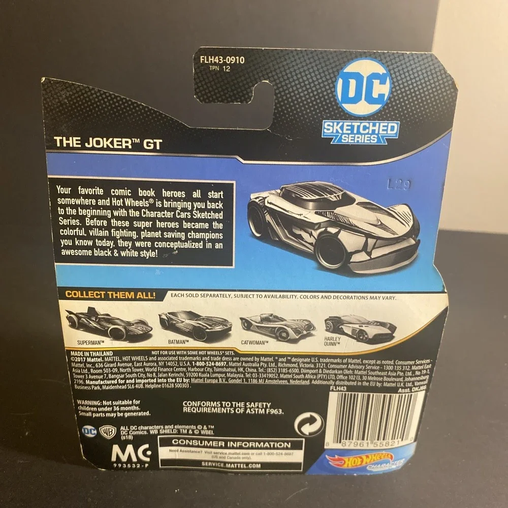 2017 Hot Wheels DC Sketched Series 4/5 Character Cars The Joker Black-White